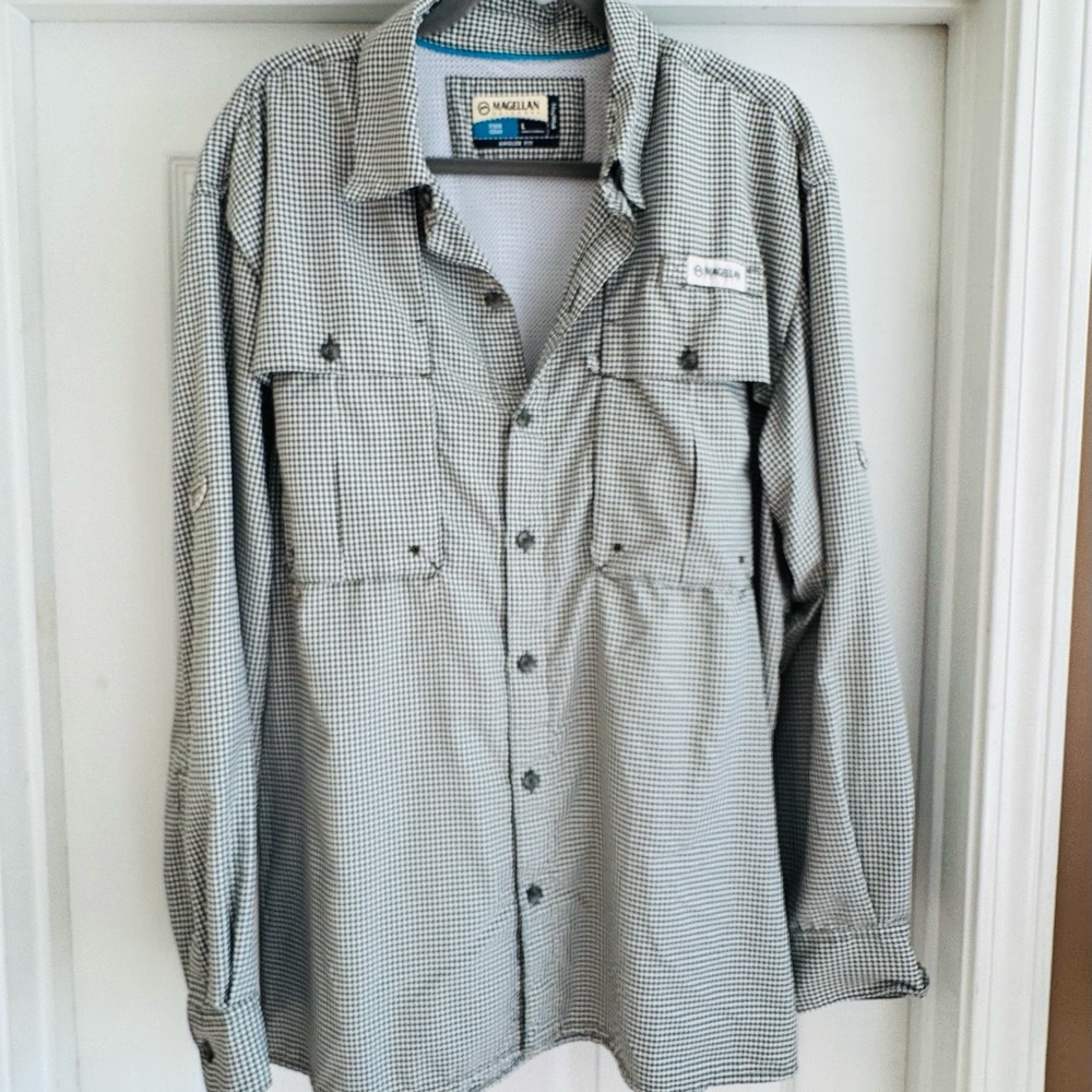 Magellan Outdoors Green and White Checkered Shirt